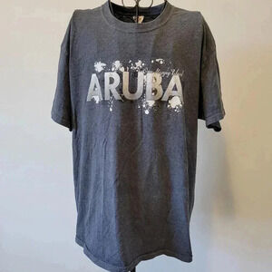 Jerzees Aruba T-Shirt XL Unisex Gray Heavyweight Blend One Happy Island